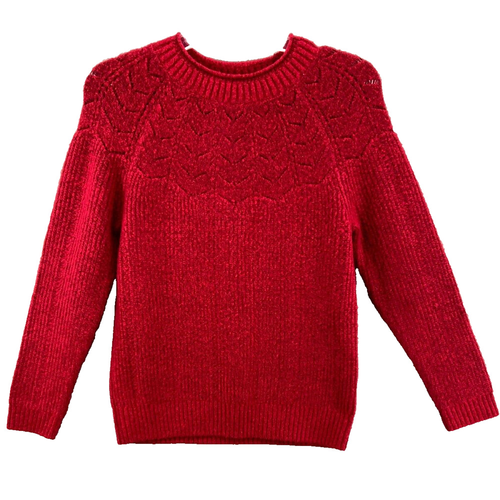 Talbots Petites Sweater Women Sz LP Red Crew Neck Chenille Feel Wool Alpaca